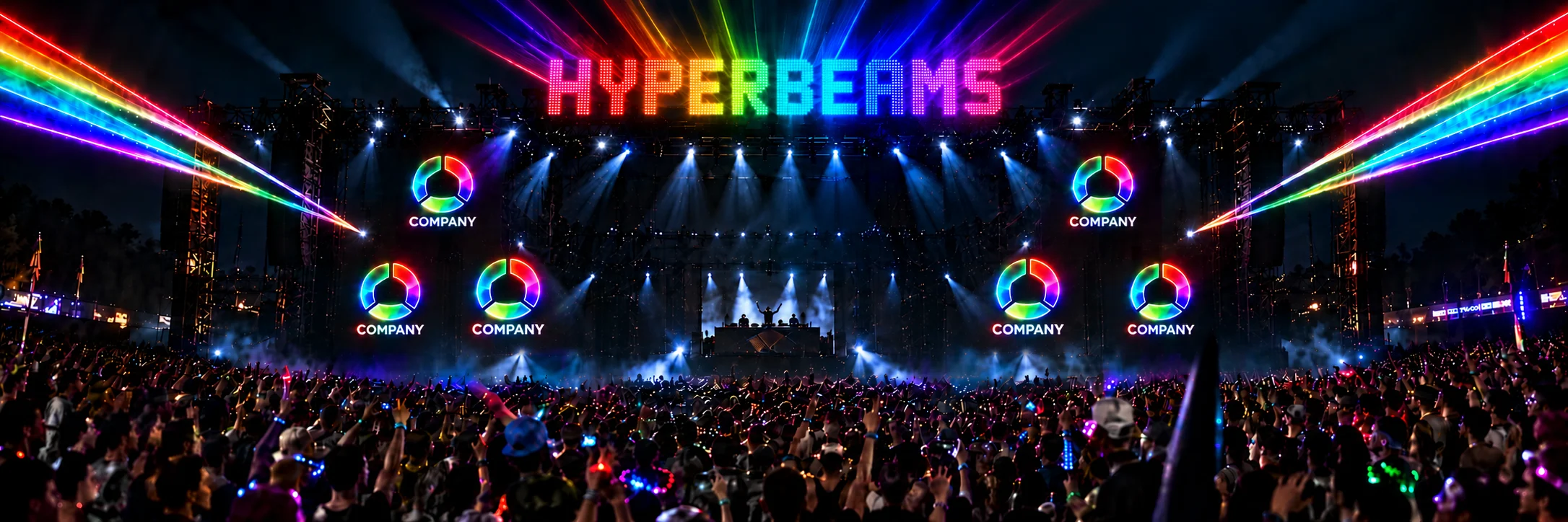 Custom branded Hyperbeam glasses transforming event lights into a logo